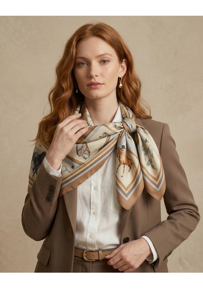 Horse İcons Scarf Desen 90x90cm Eşarp/fular Kahverengi-taba