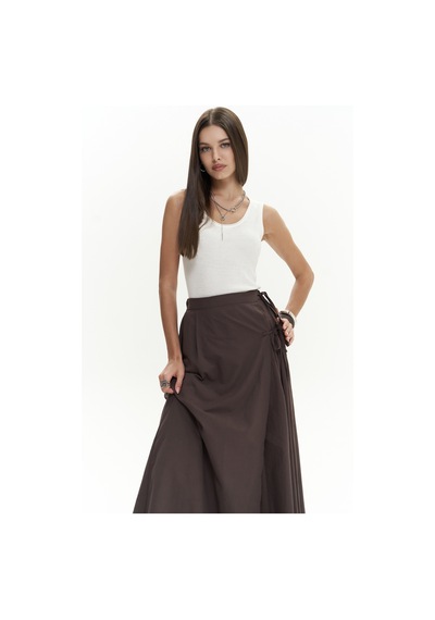 Mai Collection Mai Studios Co. Aida İp Detay Pileli Kahve Etek Kahve
