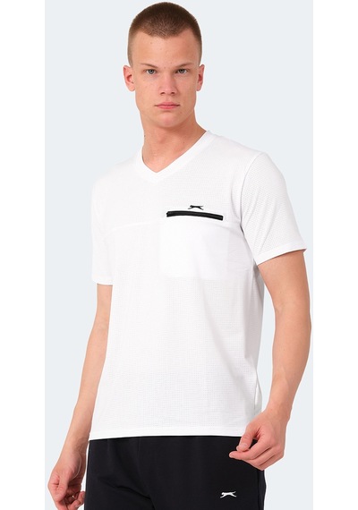 Slazenger KALLIAS Erkek Cepli V Yakan Beyaz Tişört