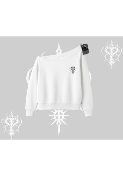 Startmore Meditasyon Yapan Kedi Baskılı Kayık Yaka Sweatshirt Beyaz