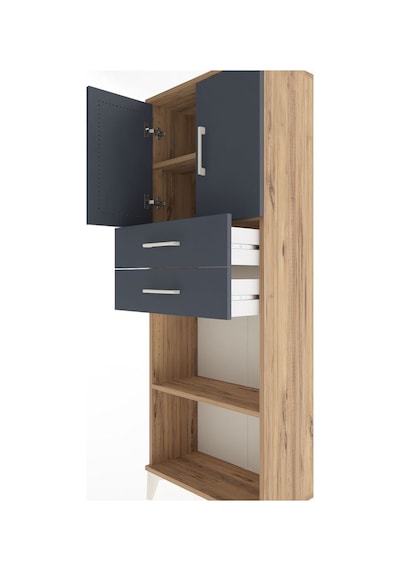 Arges Dolap 3 Raflı 2 Çekmeceli 2 Kapaklı 60x30x163 Çam-antrasit Atlas Çam