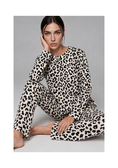 Fit Women Kadın Desenli Nefes Alan Leopar Pijama Takımı 4693 Siyah