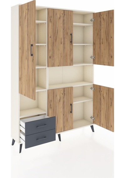 Arges Dolap 10 Raflı 2 Çekmeceli 5 Kapaklı 132x30x195 Aytaşı-çam/antrasit Atlas Çam/antrasıt