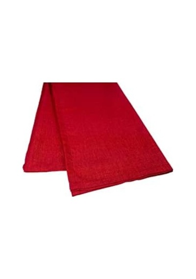 Simli Keten Runner, Kırmızı, 45x150cm Açık Bej