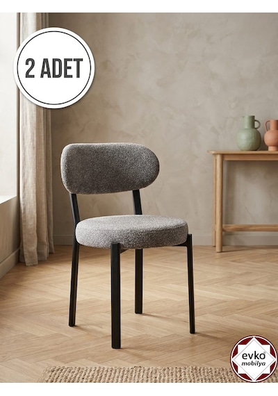 Evko Mobilya Smart Sandalye, Mutfak Salon Sandalyesi, 2 Adet Sandalye, Metal Sandalye, Yemek Sandalyesi, Otel Cafe Restoran Sandalyesi Gri