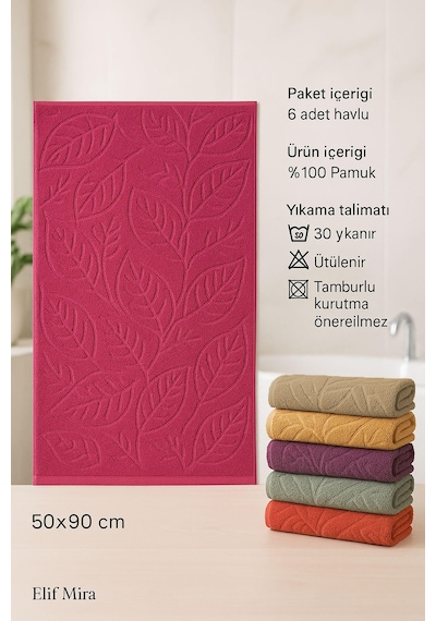6 Lı El Yüz Renkli Havlu Seti %100 Pamuklu 50x90 Cm Velora Koleksiyon Kahve