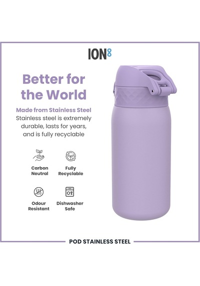 Ion8 - Paslanmaz Çelik Çocuk Suluk - Açık Mor - 400 Ml - Sızdırmaz Genel