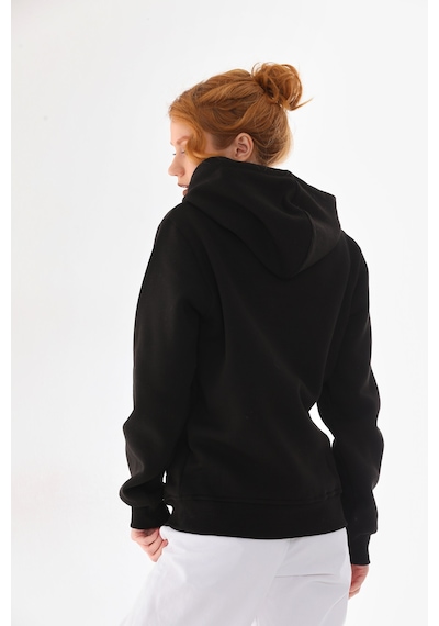 Everest Everst Kapüşonlu 3 İplik Şardonlu Kanguru Cepli Sweatshirt Siyah