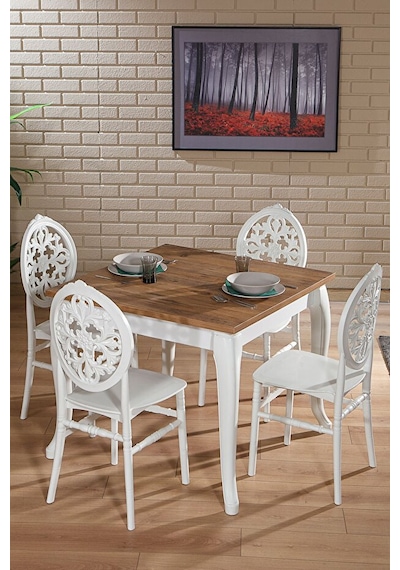 Venüs Beyaz Sirius Sabit Masa 4 Sandalye 1 Masa Salon Mutfak Masa Takımı