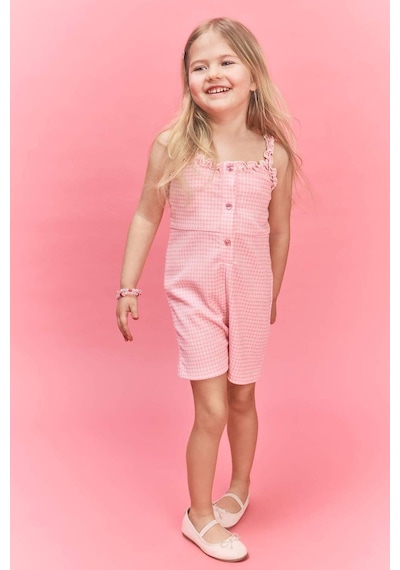 Defacto Askılı Kırışık Dokulu Kısa Tulum Kız Bebek H4273a526smpn171 Pembe-pn171