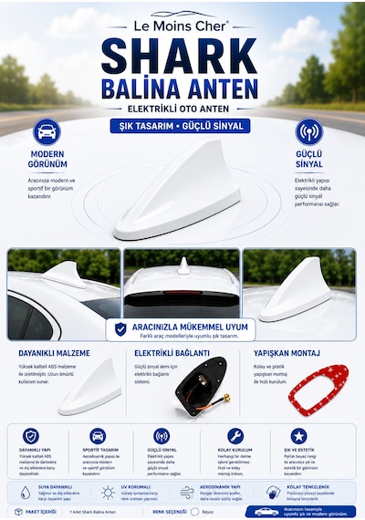 Hyundai Accent Blue Prime Elektrikli Oto Shark Balina Anten Beyaz Balık Sırtı Yapışkanlı