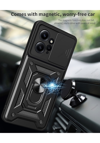 Xiaomi Redmi Note 12 4G Kılıf Pars Lens Sürgülü Yüzüklü Standlı Sert Kılıf