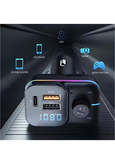 55w Hızlı Şarj Destekli Çift Usb + Type-c Çıkışlı Bluetooth Fm Modülatör Transmitter Mt9874
