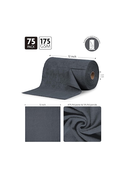 Çok Amaçlı Rulo Mikrofiber Temizlik Bezi 30x30 75 Yapraklı Koyu Gri Gri