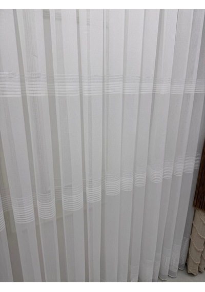 Nivemeshome Yeni Sezon Gümüş Simli 3 Bantlı 1/2,5 Pileli Tül Perde Apm Ekru