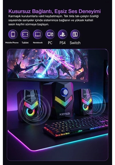 Rgb 7 Işık Modlu Masaüstü Hoparlör Stereo Gaming Speaker