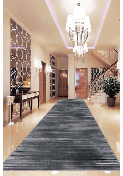 Viva Home Antrasit Kaymaz Tabanlı Yıkanabilir Leke Tutmaz Kesme Rulo Yolluk Özel Ölçülü Halı, Antrasit, 100 X 30 Çok Renkli