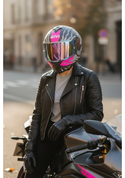 Gıvı 50.x Sharkbıte Mat Pembe  1 Renkli 1 Şeffaf Vizörlü Motosiklet Kask İridyum Vizör + Şeffaf