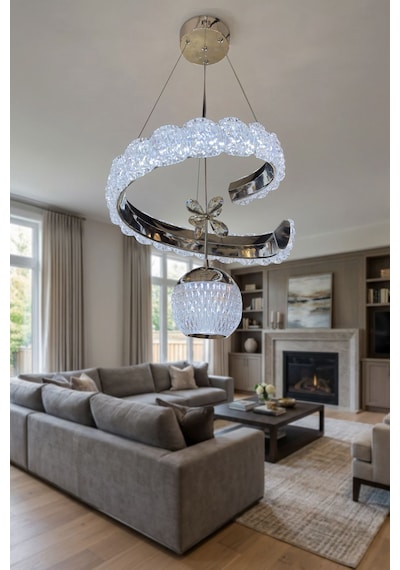 Vesta Lüks Kristal Detaylı Modern Sarkıt Led Avize 40 Cm Çok Renkli