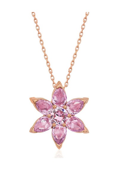 Gümüş Rose Pembe Çiçek Kolye Gümüş Gümüş