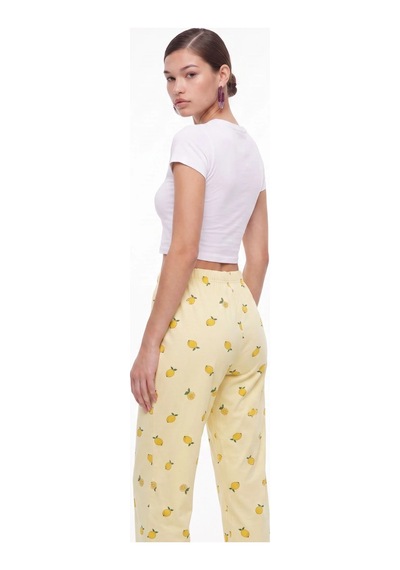 Cemo Sarı Limon Baskılı Beli Lastikli Ve Fiyonk Detaylı Pijama Altı