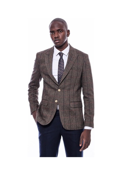 Wessi Ekose Sivri Yaka Slim Fit Kahverengi Ceket 001