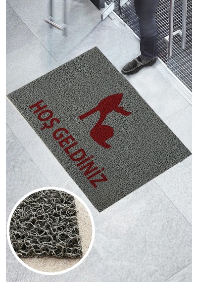 Ayakkabı Logolu Ayakkabıcı Iş Yeri Kıvırcık Paspas Gri