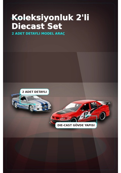 1:32 Diecast Metal 13 Cm Araba Modeli - 2006 Mitsubishi Lancer Ix Ve Nissan Skyline Gtr Bx-313395
