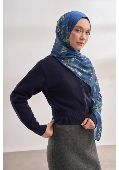 Armanda İthal Vual Almond Blossom Desen Şal -4464 - 70 X 180 / İndigo - 520 İndigo - 520