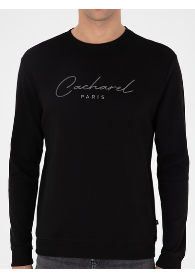 Siyah Regular Fit Bisiklet Yaka Pamuklu Sweatshirt