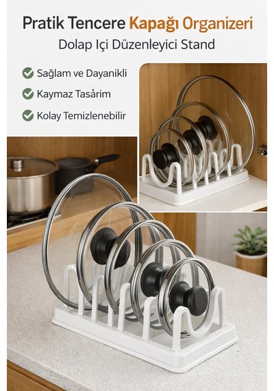 Tencere Kapağı Organizeri Dolap Içi Kapak Düzenleyici Stand Kaymaz & Dayanıklı Antrasit