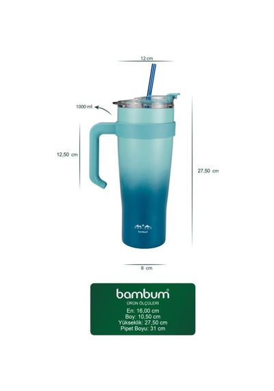 Bambum Horizon - Pipetli Termos Bardak Lacivert 1000ml Lacivert