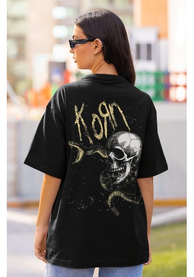 Korn Rock Metal Sırt Baskılı Unisex Oversize Müzik Grubu Tişört Siyah