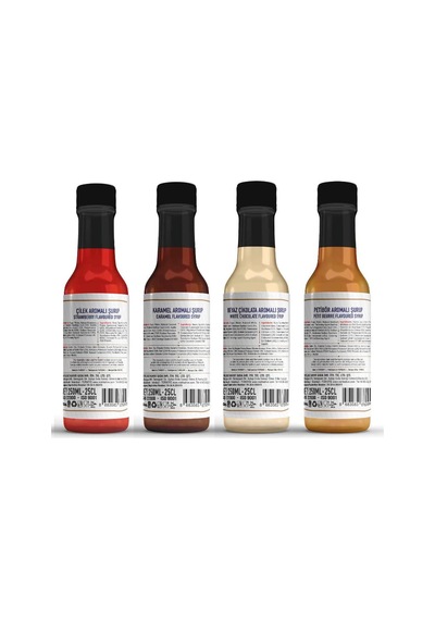 Nish Çilek, Karamel, Beyaz Çikolata, Petibör Aromalı Şurup 4'lü Set 4x250 Ml - Pet Şişe Diğer