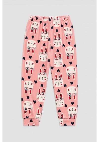 Markapia Kız Çocuk Tavşan Desenli Yumuşak Kadife Dokulu Pijama Altı Pembe