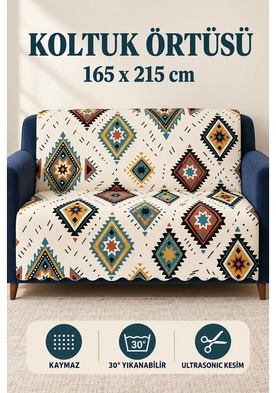 Çok Amaçlı Kadife Koltuk Örtüsü Kaymaz Süngerli 165x215 Cm Modern Bohem Çekyat Şalı Piknik Masa Örtüsü Alk13 krem