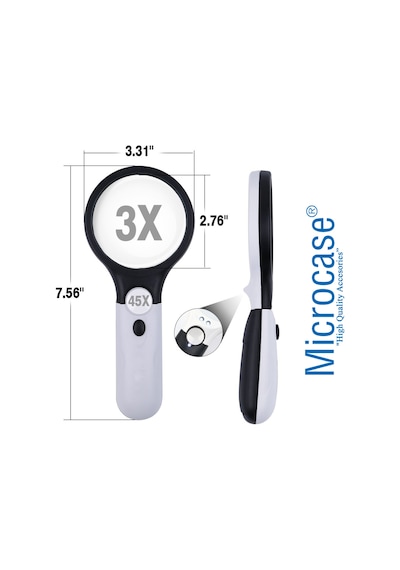 Microcase By5 Işıklı Çift Gözlü 45X 3X Büyütme El Büyüteci