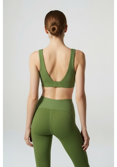 Yüksek Bel Toparlayıcı Tayt & V Sırt Destekli Spor Sütyeni - Sculpt Set Yeşil