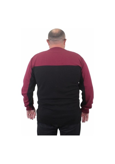 Starbattal Erkek Büyük Beden Sıfır Yaka Çift Renk Triko Kazak 23751 Bordo-Bordo