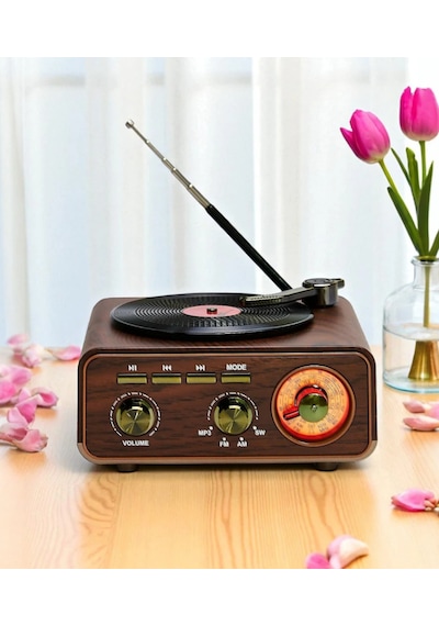 Ultratekno M-1317bt Dekoratif Plak Çalar Görünümlü Nostaljik Radyo Bluetooth Hoparlör