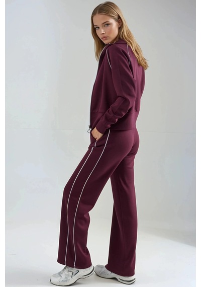 Fiolin Modal Dokulu Fermuarlı Sweatshirt & Pantolon İkili Takım Bordo