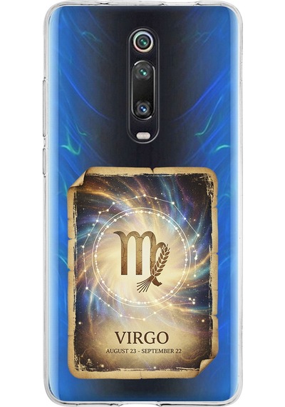 Xiaomi Mi 9t İle Uyumlu Burç Kartları Başak Tasarımlı Şeffaf Silikon Kılıf Şeffaf