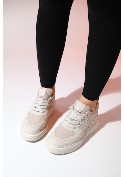 Luvishoes Pure Bej Cilt Kadın Spor Ayakkabı Bej