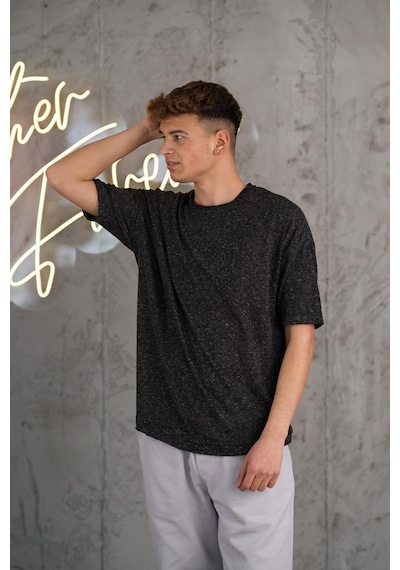 Oversize Bisiklet Yaka Likralı Erkek Yazlık T-shirt 001