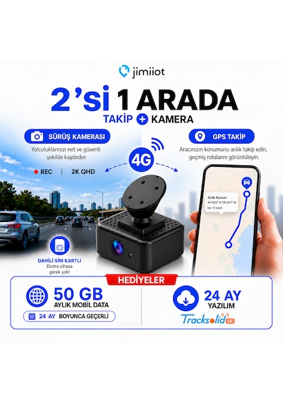 Jimiıot Jc182 4g + Aylık 50 Gb Sım Kart Dahil Araç Kamerası Ve Canlı Takip Sistemi