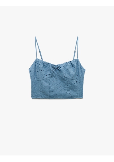 Koton Pamuklu Fiyonklu İp Askılı Fisto Crop Kolsuz Bluz Mavi 5sal30046ıw Mavi