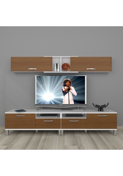 Decoraktiv Eko 5220 Mdf Krom Ayaklı Tv Ünitesi Tv Sehpası Beyaz - Ceviz