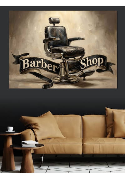 Barber Shop Nostaljik Berber Koltuğu Dekoratif Kanvas - Mdf Ahşap Tablo
