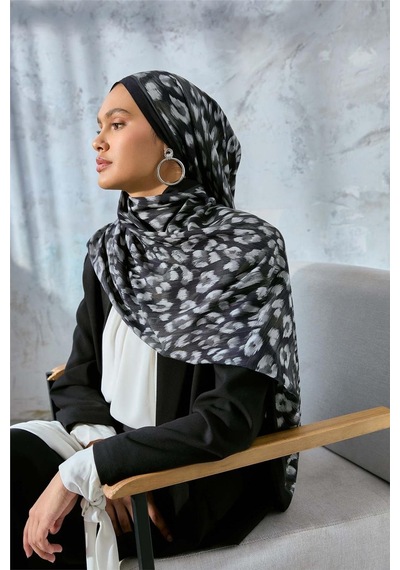 Silk Home Eco Viscose Şal Siyah Füme Gümüş Leopar Desenli Nefes Alan 90x200 Çok Renkli