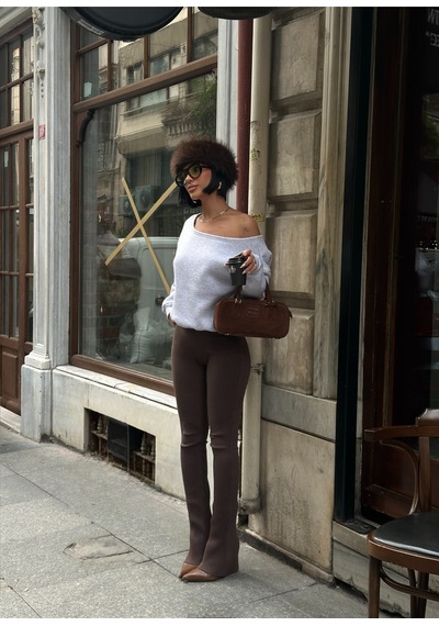 Meecy Omuz Detaylı Uzun Kollu Zr Model Sweatshirt Gri Gri